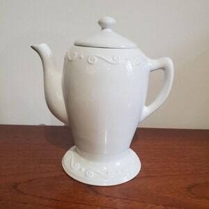 PartyLite Sidewalk‎ Cafe Aroma Melts Warmer White Scroll Tea Pot